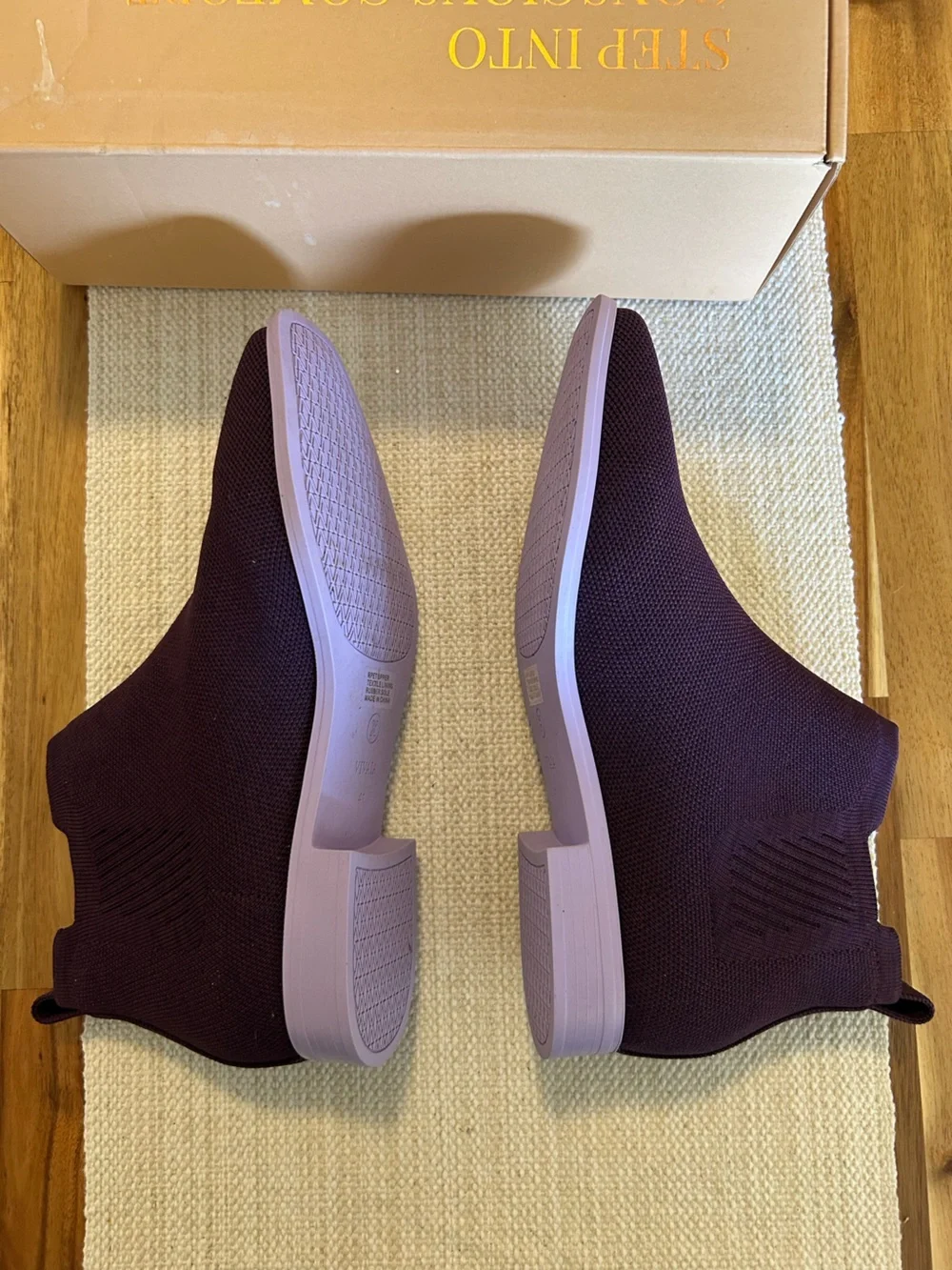 Vivaia Ryan Knit Purple Flat Ankle Boots Slip-On Booties in Plum Size 9.5 or 41